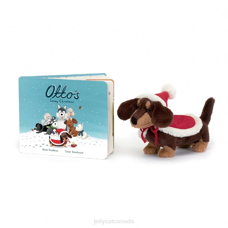 Jellycat Otto's Snowy Christmas Book & Winter Warmer Otto Sausage Dog Brown BV0TH305 Book