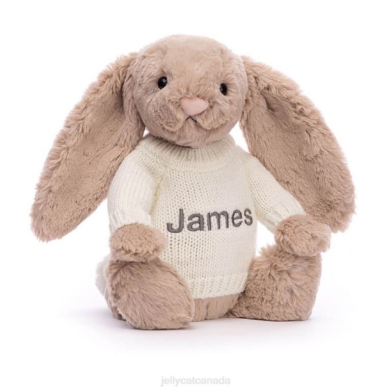 Jellycat Bashful Bunny with Personalised Cream Jumper Beige BV0TH146 Toy