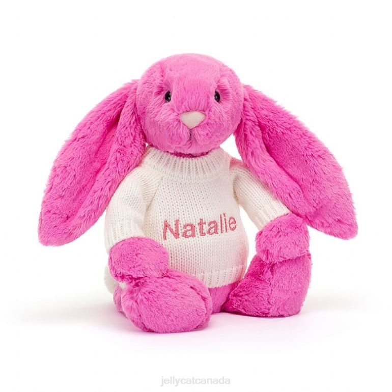 Jellycat Bashful Bunny with Personalised Cream Jumper Hot Pink BV0TH216 Toy