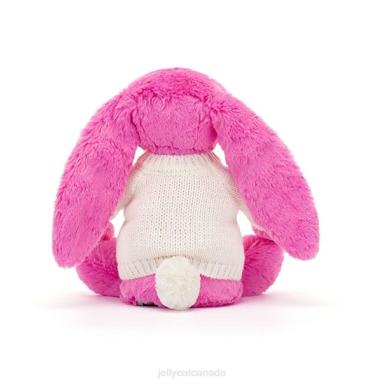 Jellycat Bashful Bunny with Personalised Cream Jumper Hot Pink BV0TH216 Toy