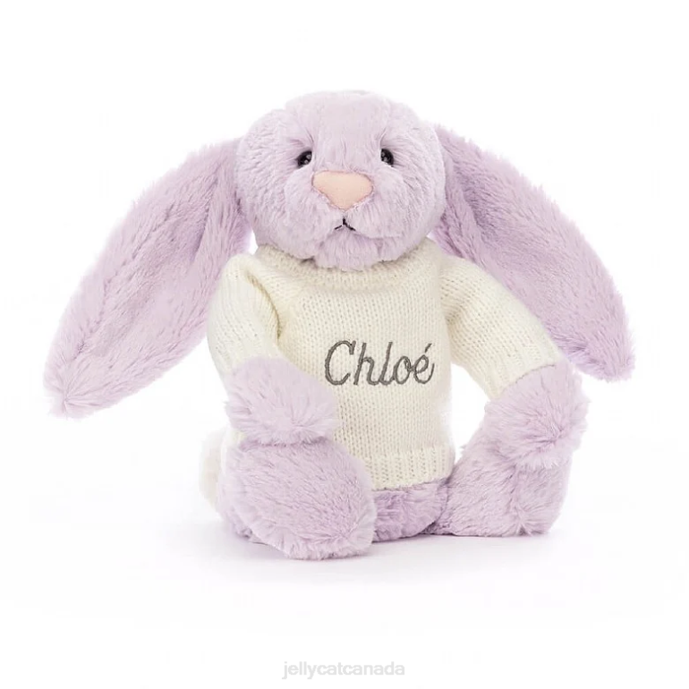 Jellycat Bashful Bunny with Personalised Cream Jumper Lilac BV0TH257 Toy