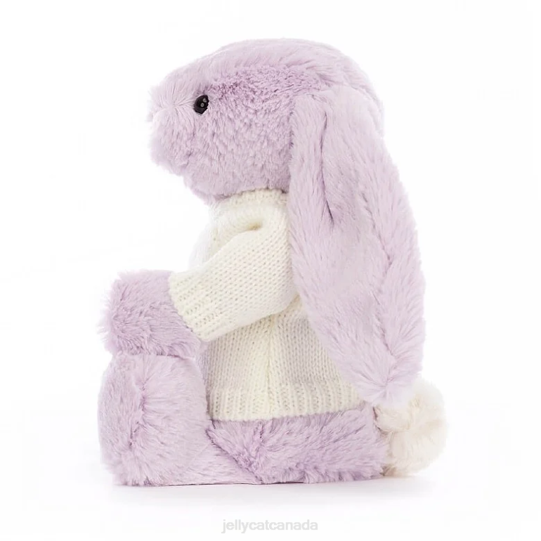 Jellycat Bashful Bunny with Personalised Cream Jumper Lilac BV0TH257 Toy