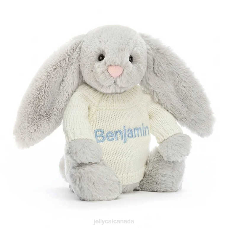 Jellycat Bashful Bunny with Personalised Cream Jumper Silver BV0TH371 Toy