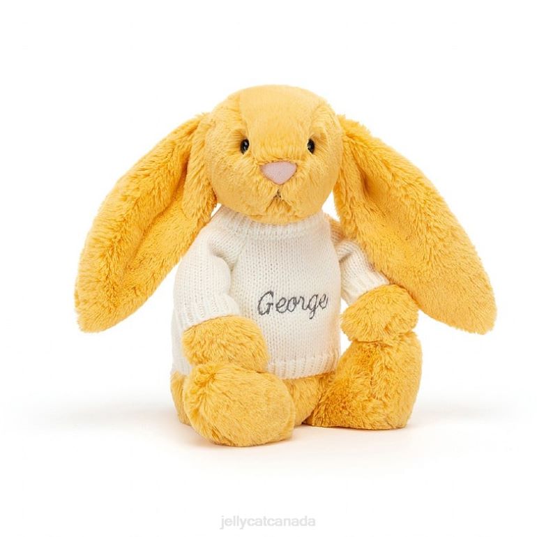 Jellycat Bashful Bunny with Personalised Cream Jumper Sunshine BV0TH483 Toy