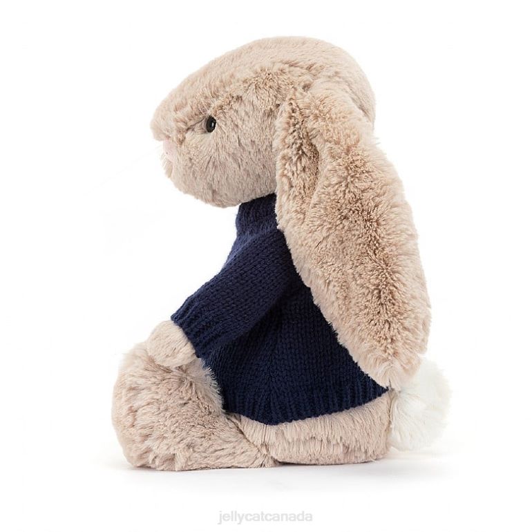 Jellycat Bashful Bunny with Personalised Navy Jumper Beige BV0TH147 Toy