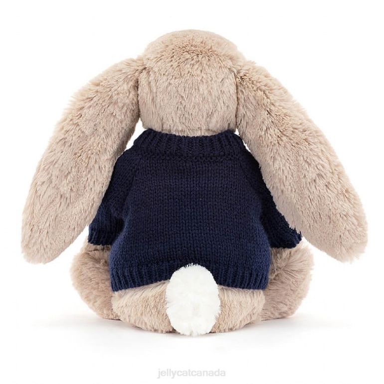Jellycat Bashful Bunny with Personalised Navy Jumper Beige BV0TH147 Toy
