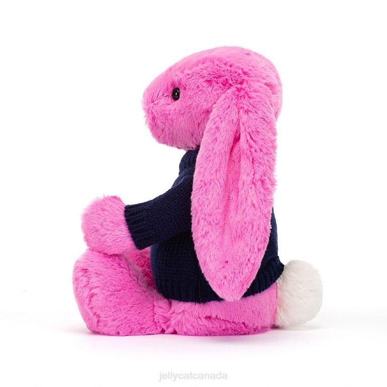 Jellycat Bashful Bunny with Personalised Navy Jumper Hot Pink BV0TH470 Toy