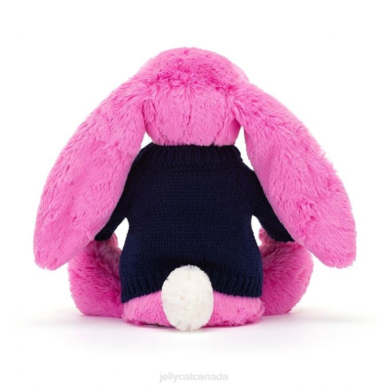 Jellycat Bashful Bunny with Personalised Navy Jumper Hot Pink BV0TH470 Toy