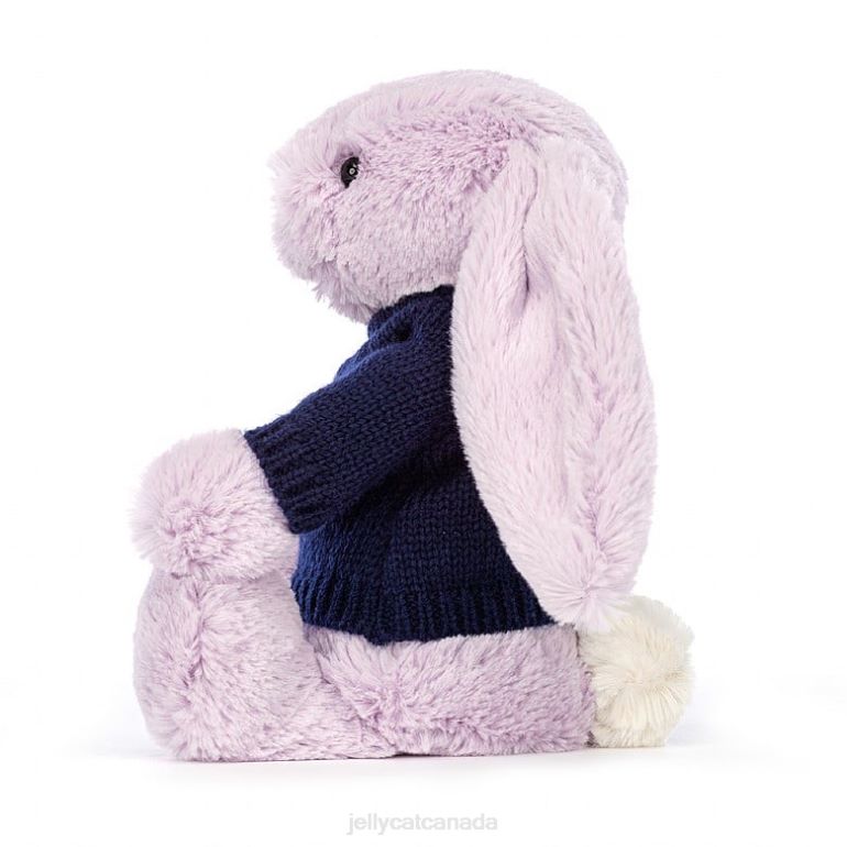 Jellycat Bashful Bunny with Personalised Navy Jumper Lilac BV0TH453 Toy