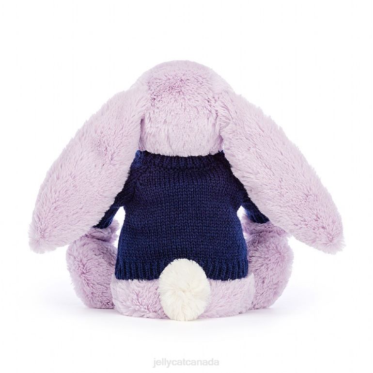 Jellycat Bashful Bunny with Personalised Navy Jumper Lilac BV0TH453 Toy