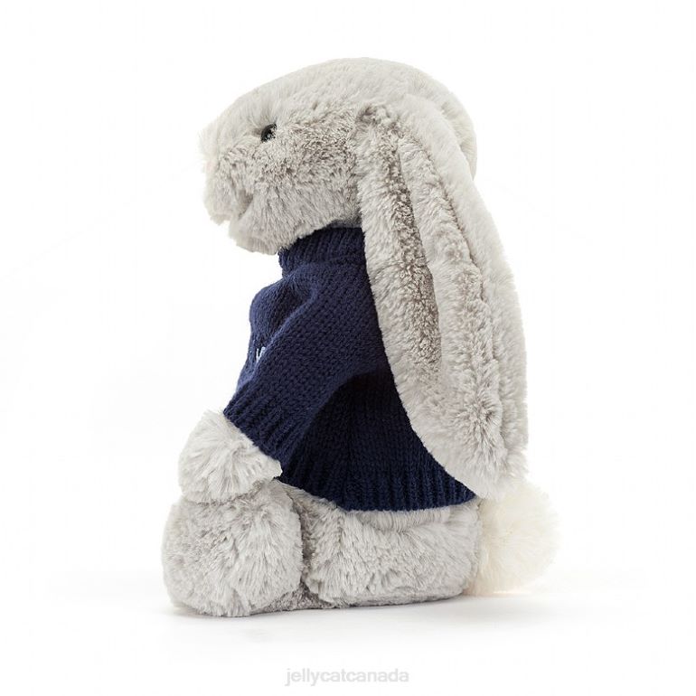 Jellycat Bashful Bunny with Personalised Navy Jumper Silver BV0TH345 Toy