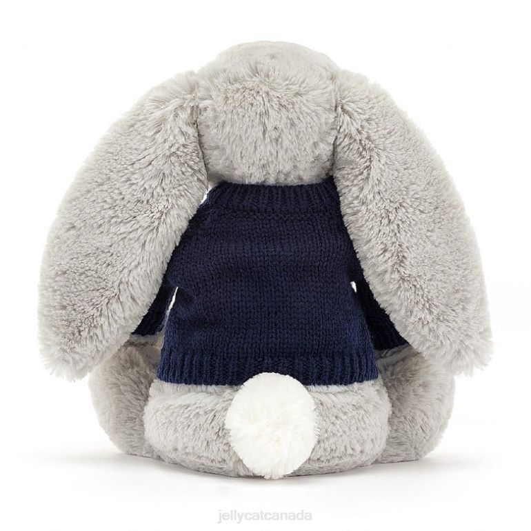 Jellycat Bashful Bunny with Personalised Navy Jumper Silver BV0TH345 Toy