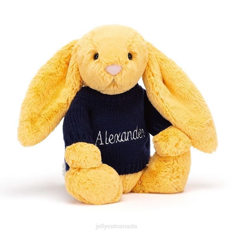 Jellycat Bashful Bunny with Personalised Navy Jumper Sunshine BV0TH390 Toy