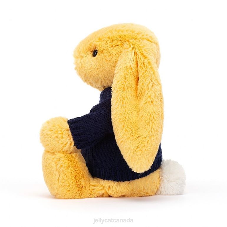 Jellycat Bashful Bunny with Personalised Navy Jumper Sunshine BV0TH390 Toy