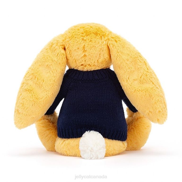 Jellycat Bashful Bunny with Personalised Navy Jumper Sunshine BV0TH390 Toy