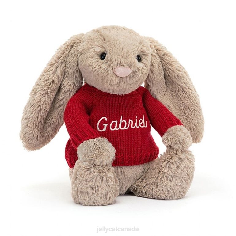 Jellycat Bashful Bunny with Personalised Red Jumper Beige BV0TH178 Toy