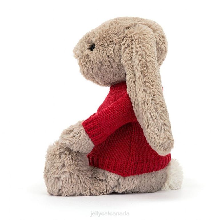 Jellycat Bashful Bunny with Personalised Red Jumper Beige BV0TH178 Toy