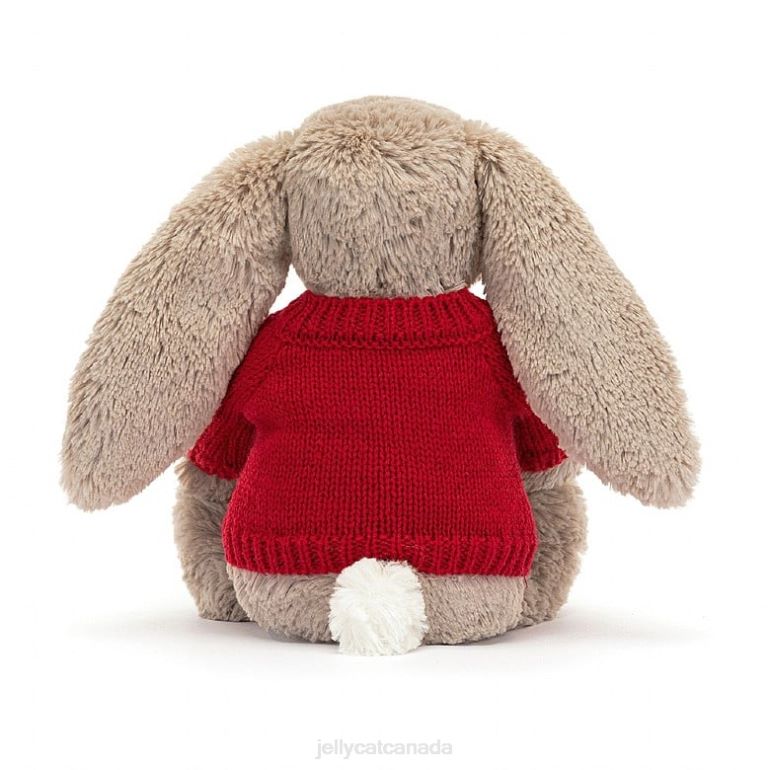 Jellycat Bashful Bunny with Personalised Red Jumper Beige BV0TH178 Toy