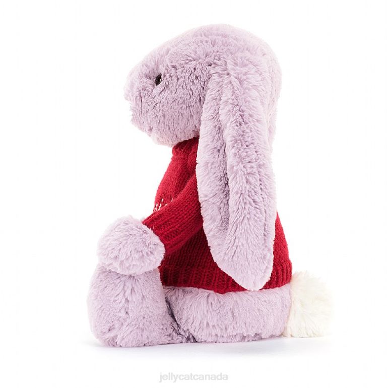 Jellycat Bashful Bunny with Personalised Red Jumper Lilac BV0TH300 Toy
