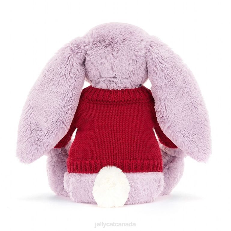 Jellycat Bashful Bunny with Personalised Red Jumper Lilac BV0TH300 Toy