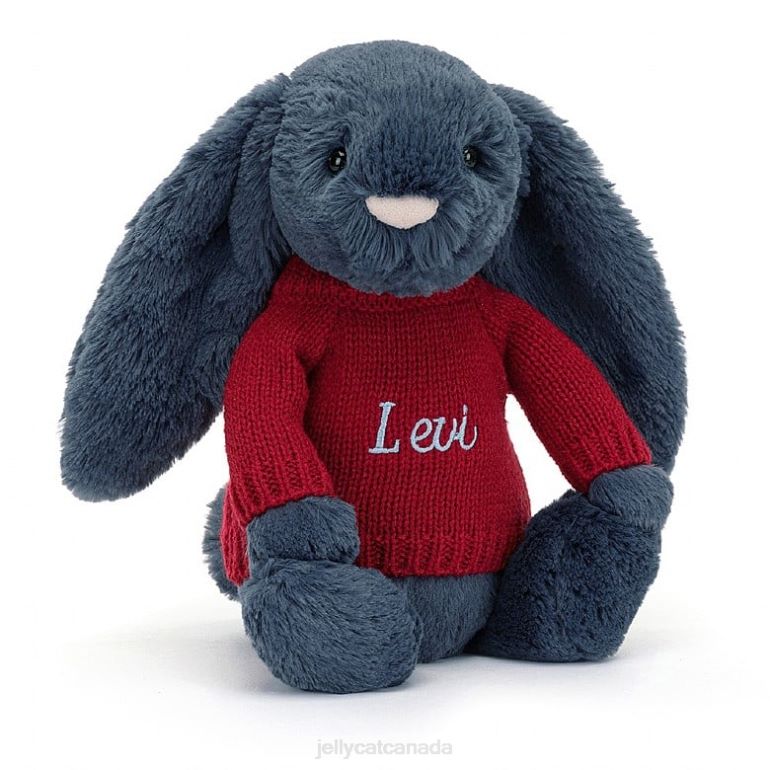 Jellycat Bashful Bunny with Personalised Red Jumper Navy BV0TH374 Toy