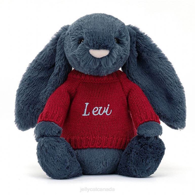Jellycat Bashful Bunny with Personalised Red Jumper Navy BV0TH374 Toy