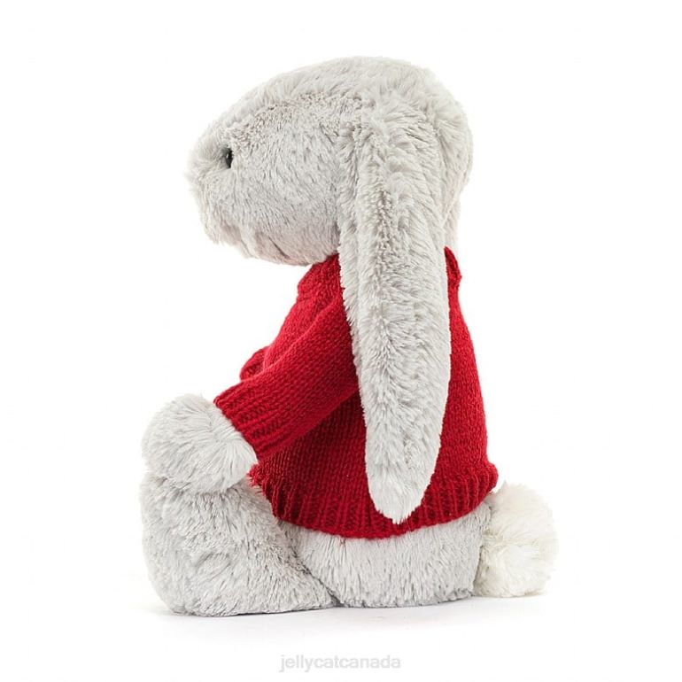 Jellycat Bashful Bunny with Personalised Red Jumper Silver BV0TH245 Toy