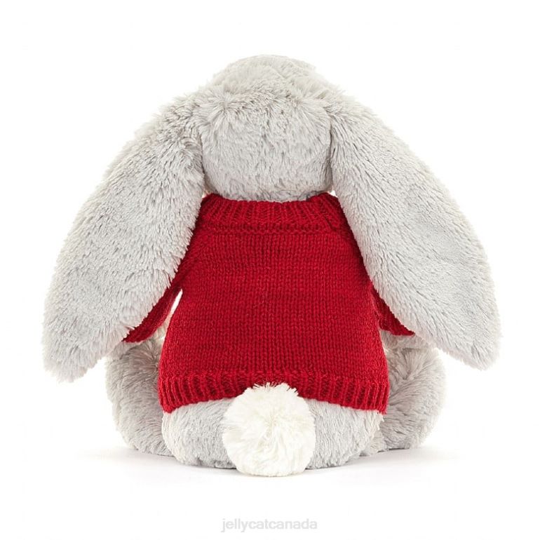 Jellycat Bashful Bunny with Personalised Red Jumper Silver BV0TH245 Toy