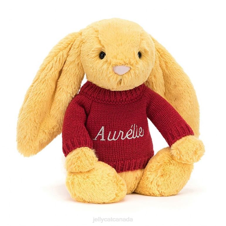 Jellycat Bashful Bunny with Personalised Red Jumper Sunshine BV0TH332 Toy