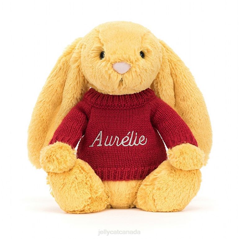 Jellycat Bashful Bunny with Personalised Red Jumper Sunshine BV0TH332 Toy