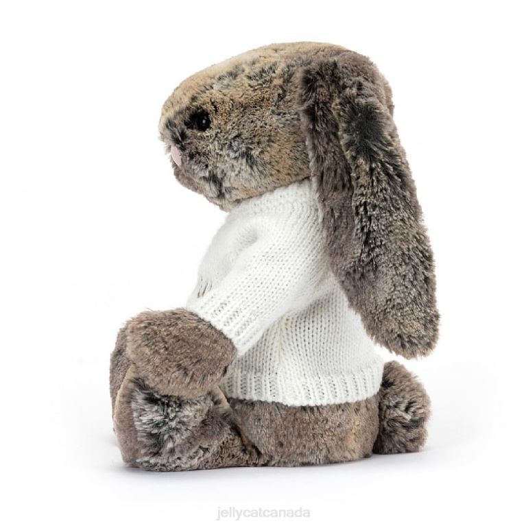 Jellycat Bashful Cottontail Bunny with Personalised Cream Jumper Grey BV0TH354 Toy