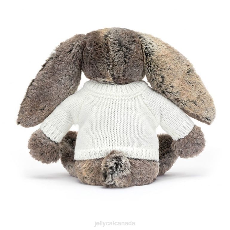 Jellycat Bashful Cottontail Bunny with Personalised Cream Jumper Grey BV0TH354 Toy