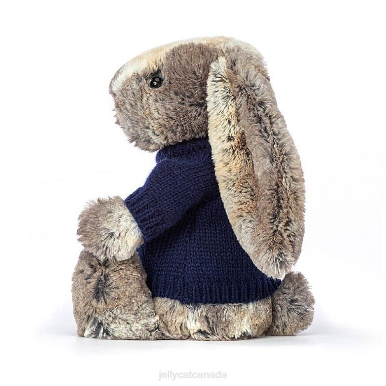 Jellycat Bashful Cottontail Bunny with Personalised Navy Jumper Grey BV0TH397 Toy