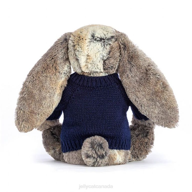 Jellycat Bashful Cottontail Bunny with Personalised Navy Jumper Grey BV0TH397 Toy