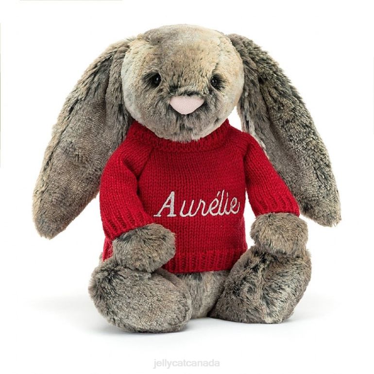 Jellycat Bashful Cottontail Bunny with Personalised Red Jumper Grey BV0TH414 Toy