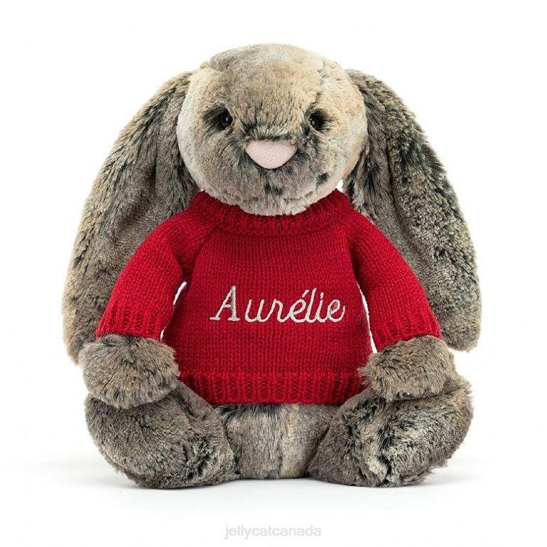 Jellycat Bashful Cottontail Bunny with Personalised Red Jumper Grey BV0TH414 Toy