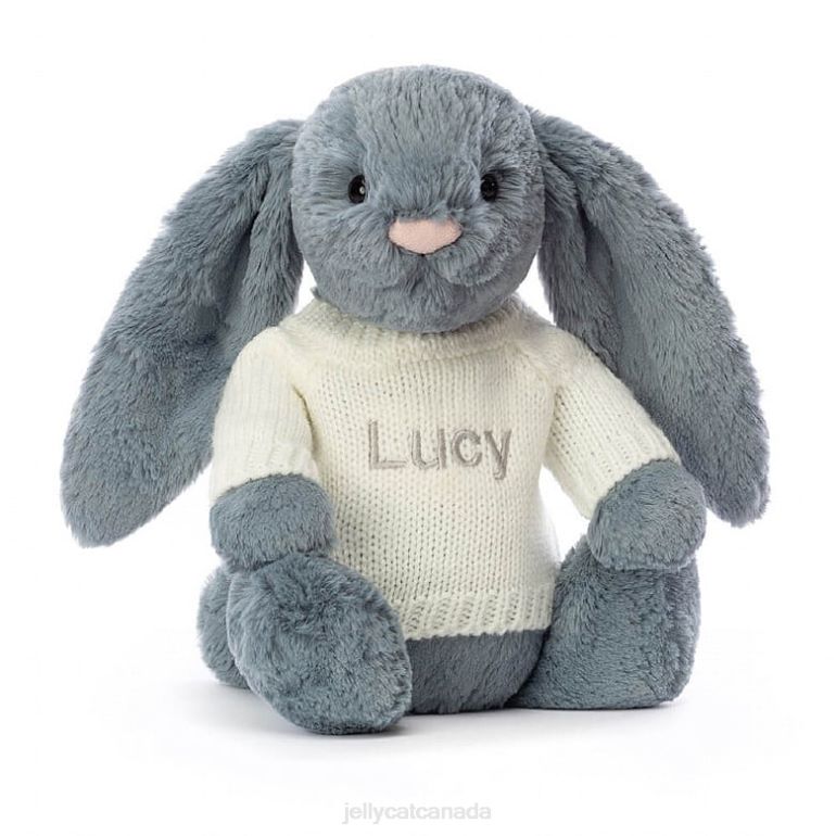 Jellycat Bashful Dusky Bunny with Personalised Cream Jumper Blue BV0TH266 Toy