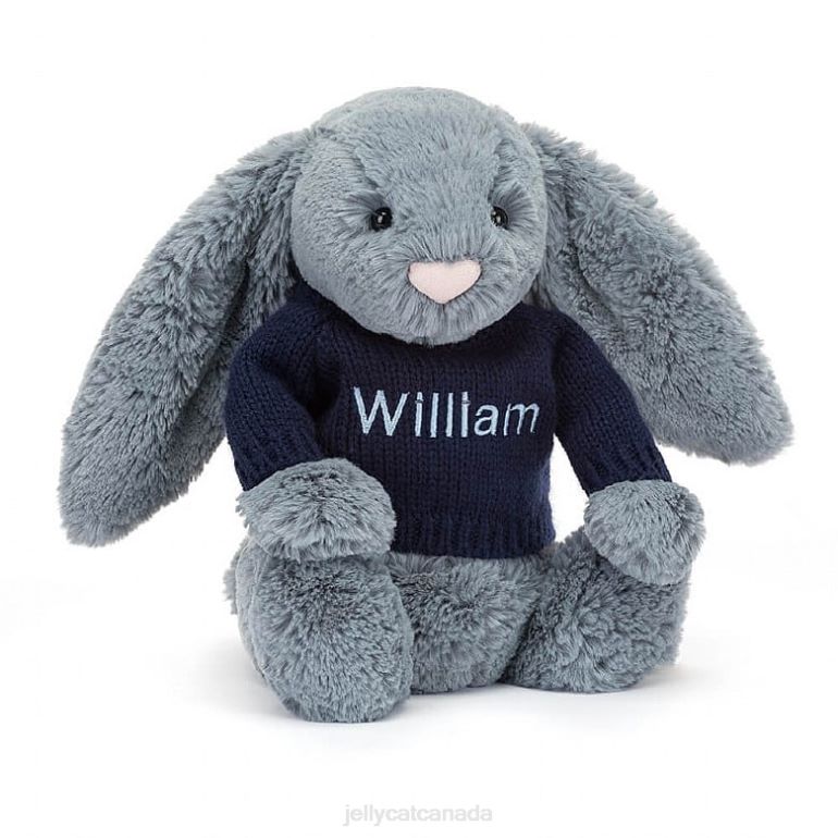 Jellycat Bashful Dusky Bunny with Personalised Navy Jumper Blue BV0TH244 Toy