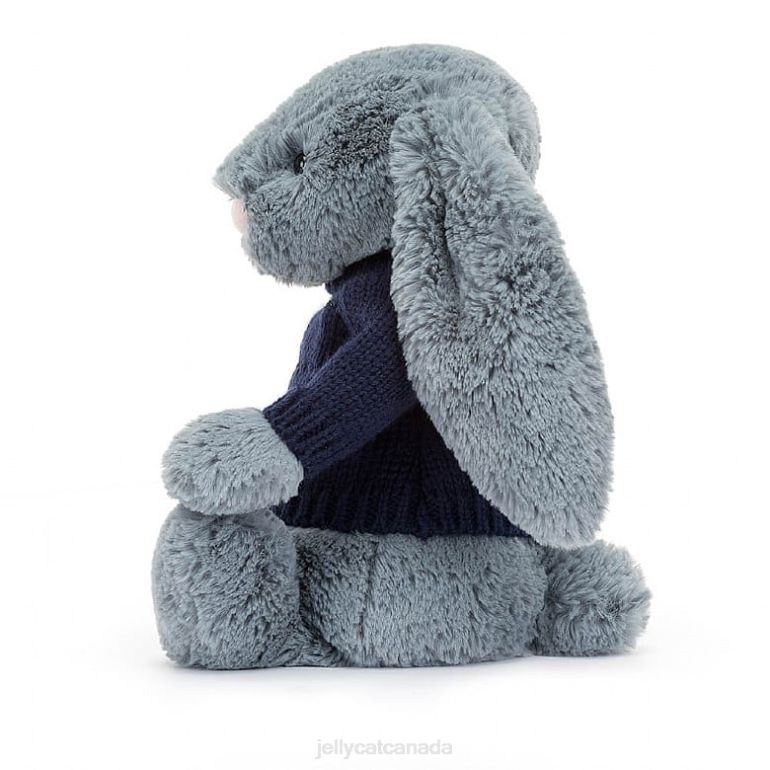 Jellycat Bashful Dusky Bunny with Personalised Navy Jumper Blue BV0TH244 Toy