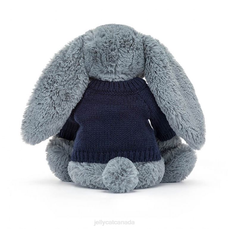 Jellycat Bashful Dusky Bunny with Personalised Navy Jumper Blue BV0TH244 Toy
