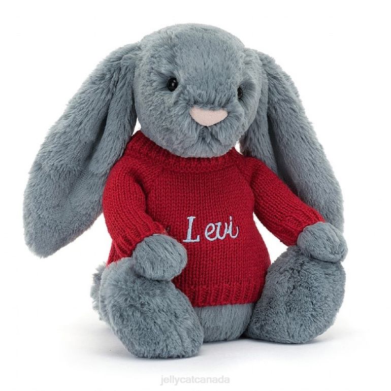 Jellycat Bashful Dusky Bunny with Personalised Red Jumper Blue BV0TH473 Toy
