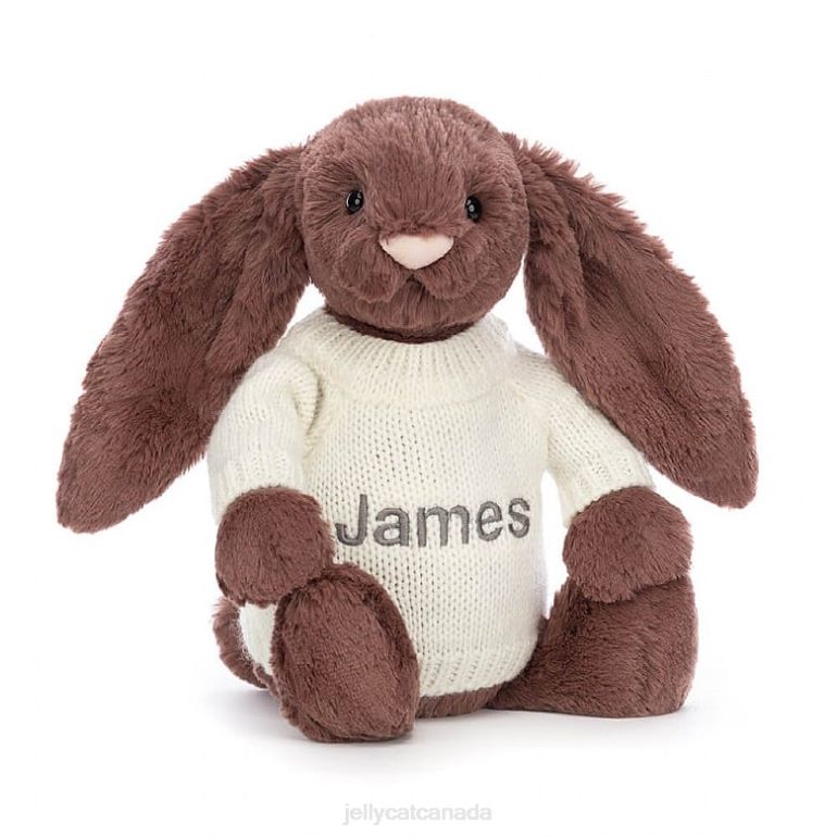 Jellycat Bashful Fudge Bunny with Personalised Cream Jumper Chocolate BV0TH513 Toy