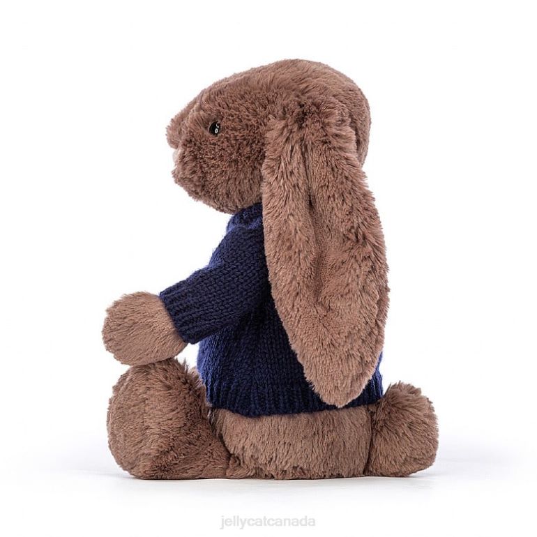 Jellycat Bashful Fudge Bunny with Personalised Navy Jumper Chocolate BV0TH522 Toy