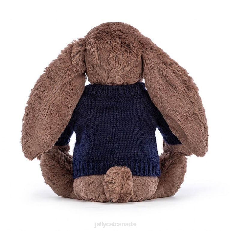 Jellycat Bashful Fudge Bunny with Personalised Navy Jumper Chocolate BV0TH522 Toy