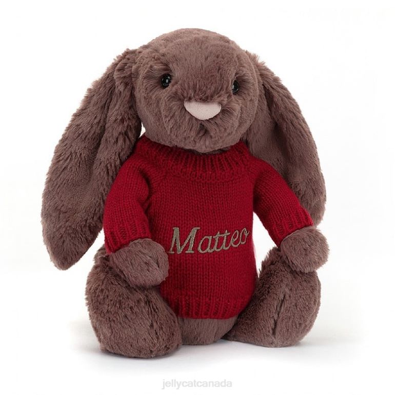 Jellycat Bashful Fudge Bunny with Personalised Red Jumper Chocolate BV0TH511 Toy