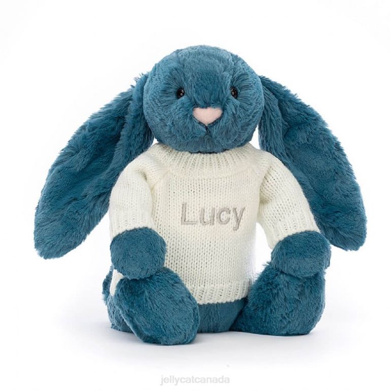 Jellycat Bashful Mineral Blue Bunny with Personalised Cream Jumper Colbalt Blue BV0TH330 Toy