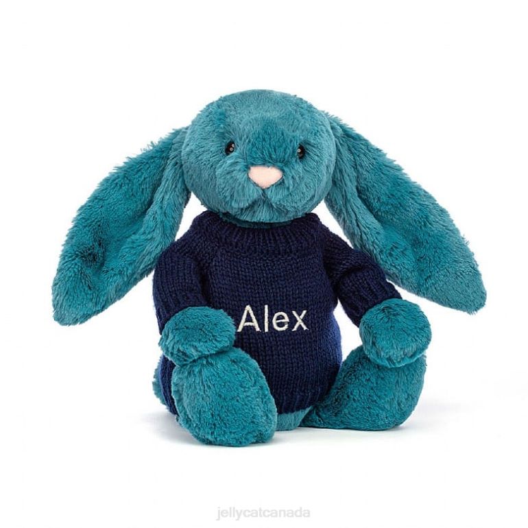 Jellycat Bashful Mineral Blue Bunny with Personalised Navy Jumper Colbalt Blue BV0TH316 Toy