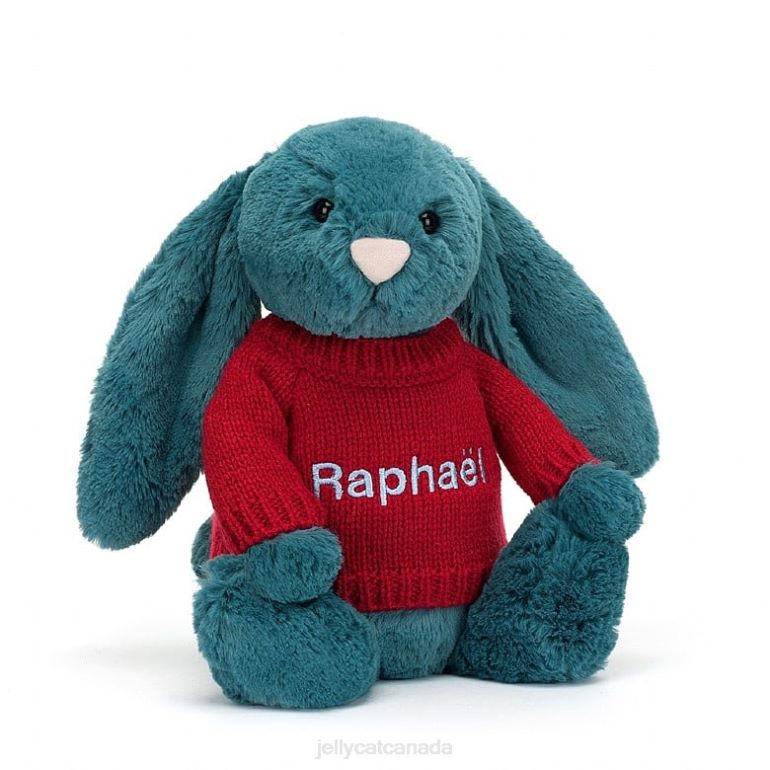 Jellycat Bashful Mineral Blue Bunny with Personalised Red Jumper Colbalt Blue BV0TH415 Toy