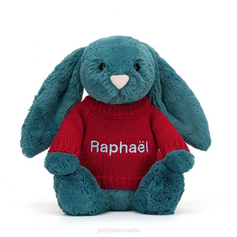 Jellycat Bashful Mineral Blue Bunny with Personalised Red Jumper Colbalt Blue BV0TH415 Toy