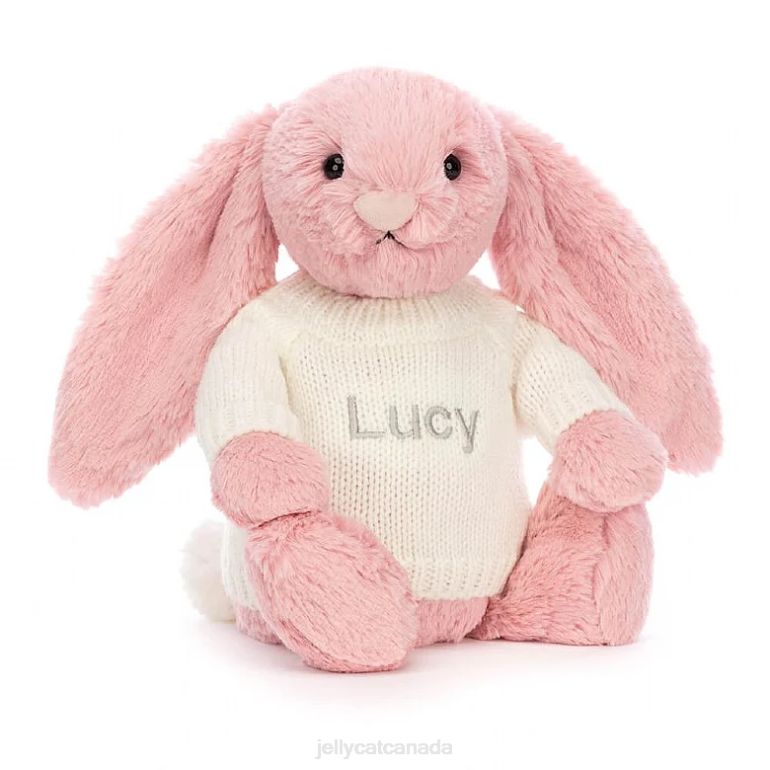 Jellycat Bashful Petal Bunny with Personalised Cream Jumper Sorbet Pink BV0TH243 Toy